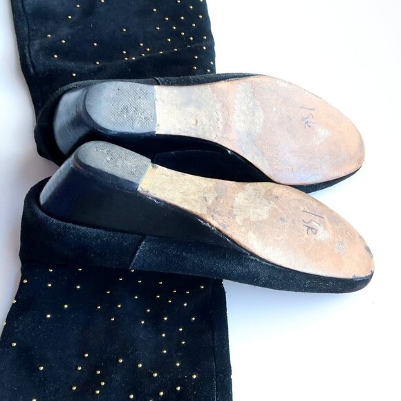 Anthropologie Matiko Black Suede Leather Gold Stud Wedge Heel Tall Boots Size 7 - Picture 11 of 13